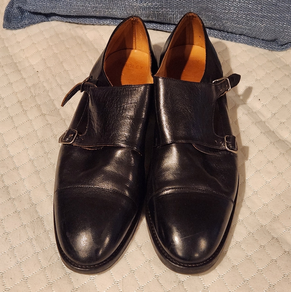 Black Leather Double Monk Strap Shoes
